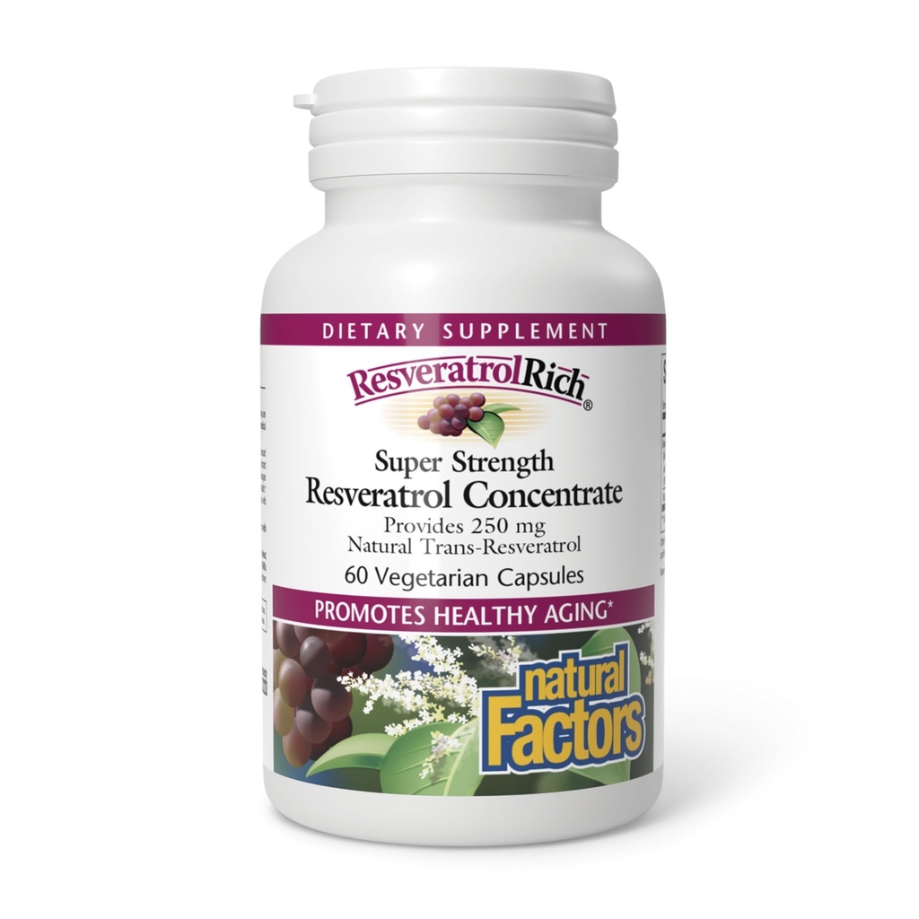 ResveratrolRich by Natural Factors, Super Strength Resveratrol συμπυκνωμένο, προωθεί την υγιή γήρανση, 60 κάψουλες (60 μερίδες)