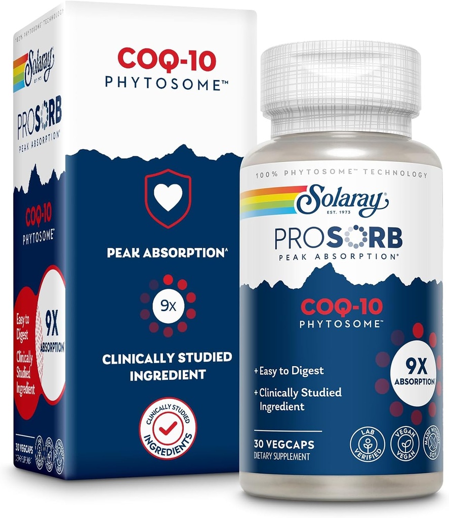 SOLARAY CoQ-10 Phytosome - 9X Απορρόφηση CoQ10 200mg - Εύκολο συμπλήρωμα αντιοξειδωτικών - Vegan και Made Without Soy - 60-Day εγγύηση - 30 εξυπηρετήσεις, 30 VegCaps