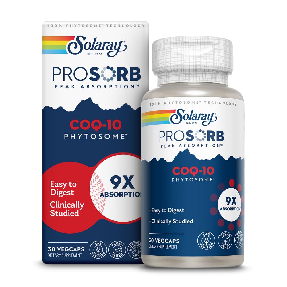 SOLARAY CoQ-10 Phytosome - 9X Abxia CoQ10 200 mg - Easy-to-Digest Antioksis Supplement - Vegan ve Soy olmadan - 60 Günlük Garanti - 30 Hizmet, 30 VegCaps
