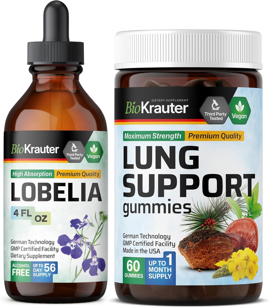 BIO KRAUTER Lobelia Βάμμα 4 Fl. Oz. & Lung Detox 60 Gummies