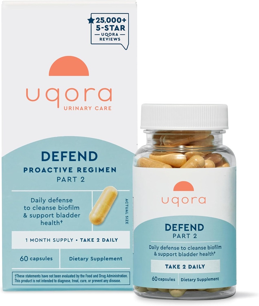 Uqora savunması - Urinary Tract Health Supplement - Support Bladder Health & Cleanse Biofilm* with D-Mannose, Green Tea Extract, Turmeric Extract & More - Gluten-Free - 60 Capsules (30-Day Supply)