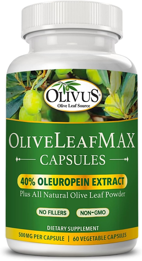 OliveLeafMAX Olive Leaf Extract (4% Oleuroepin) + Organik Zeytin Yemekleri Toz + No Fillers + 60 Vejetaryen Capsules + Kaynaklandı İspanya ve ABD'de GMP Tesisinde Üretildi