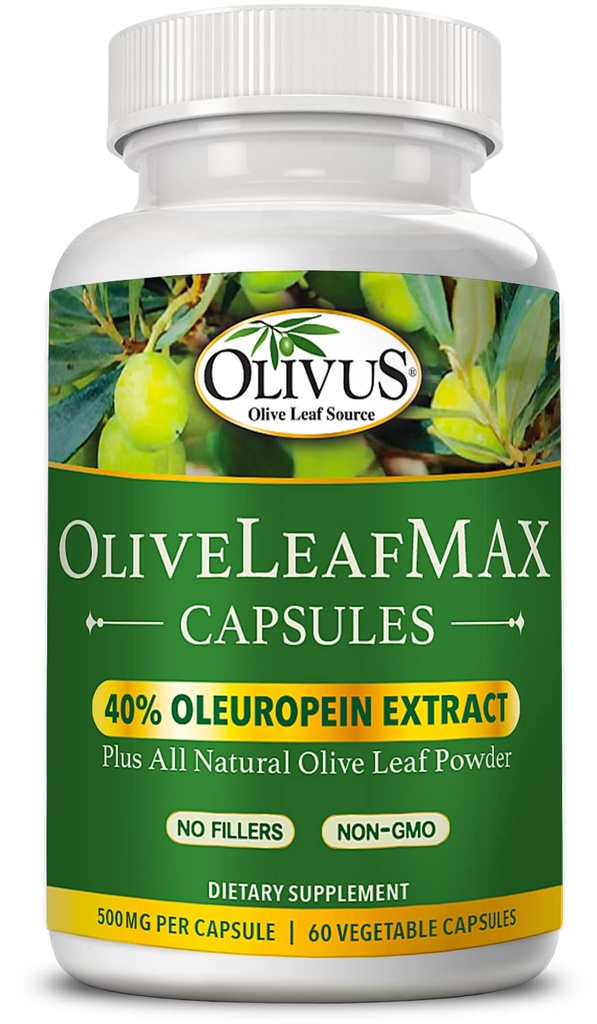 OliveLeafMAX Olive Leaf Extract (40% Oleuroepin) + Βιολογικό Olive Leaf Powder + Χωρίς Γέμισμα + 60 κάψουλες χορτοφαγικής + που προέρχονται από την Ισπανία και κατασκευάζονται στις ΗΠΑ στο GMP Facility