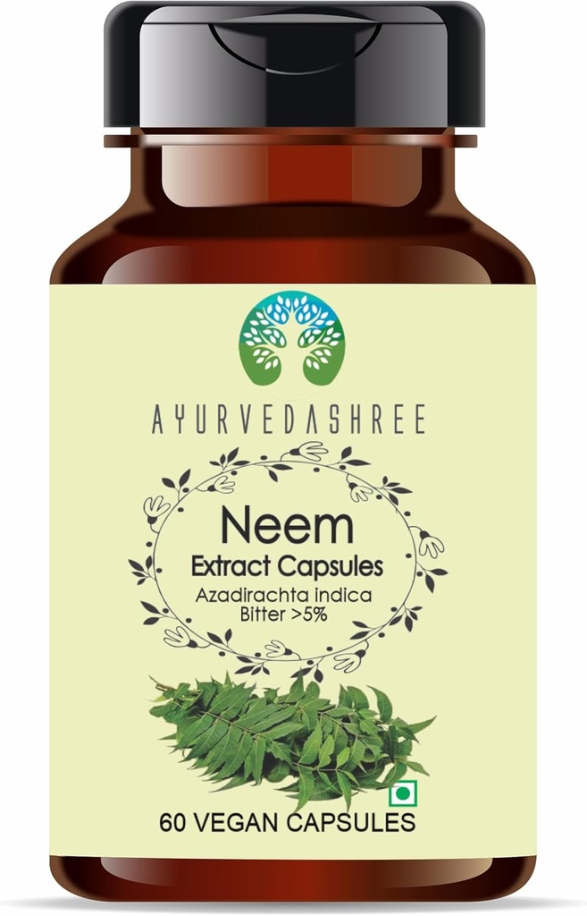 Neem Extract 500 mg - 60 Vegetarian Capsules | Azadirachta Indica | All Natural | 100% Vegan | Gluten-Free | GMP sertifikalı.