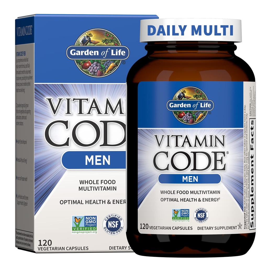 Life Vitamin Code Whole Food Multivitamin for Men - 120 Capsules, Erkekler için Vitaminler, Enerji, Kalp, Prostate Health, Vegetarian Mens Multivitamins