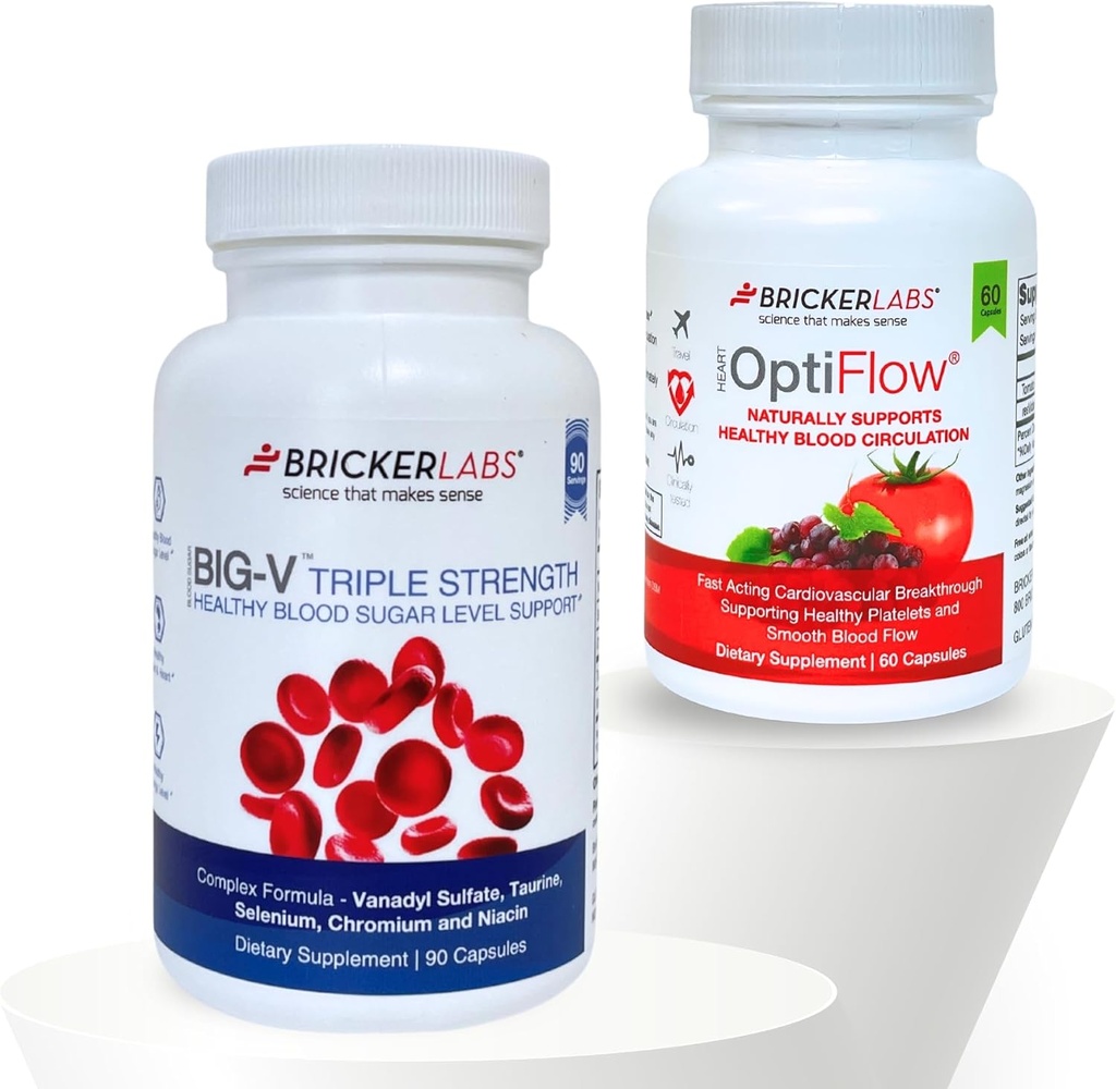 Bricker Labs Denge ve Akış Duo: Kan Akışı ve Şeker Desteği: Big V Triple Strength Valvedyl Sulfate ve OptiFlow Blood Flow Supplement & Flow Duo: Blood Flow and Sugar Support: Big V Triple Strength Valvedyl Sulfate and OptiFlow Blood Flow Supplement