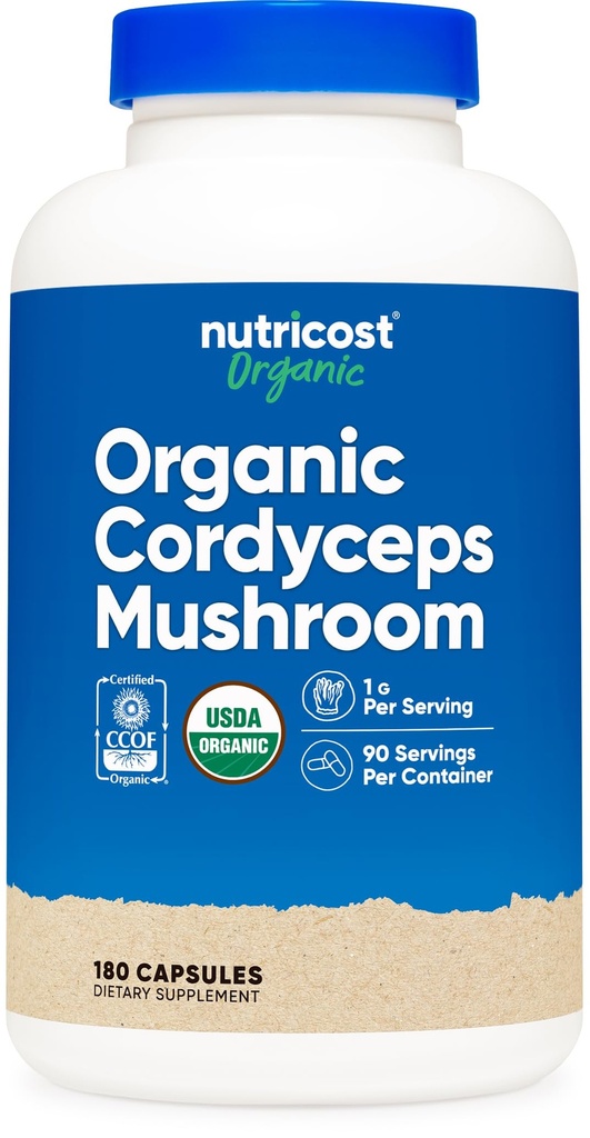 Nutricost Cordyceps Mushroom Capsules 1100 mg, 90 Serv - CCOF Organik, Gluten Free, 550 mg Per Capsule (180 Capsules) ile Yapıldı