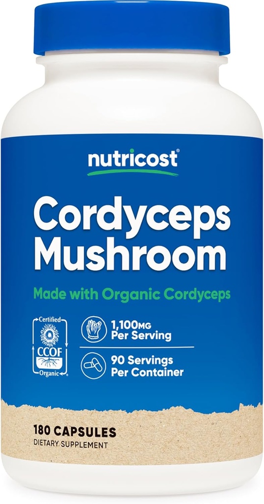 Nutricost Cordyceps Mushroom Capsules 1100 mg, 90 Serv - CCOF Organik, Gluten Free, 550 mg Per Capsule (180 Capsules) ile Yapıldı