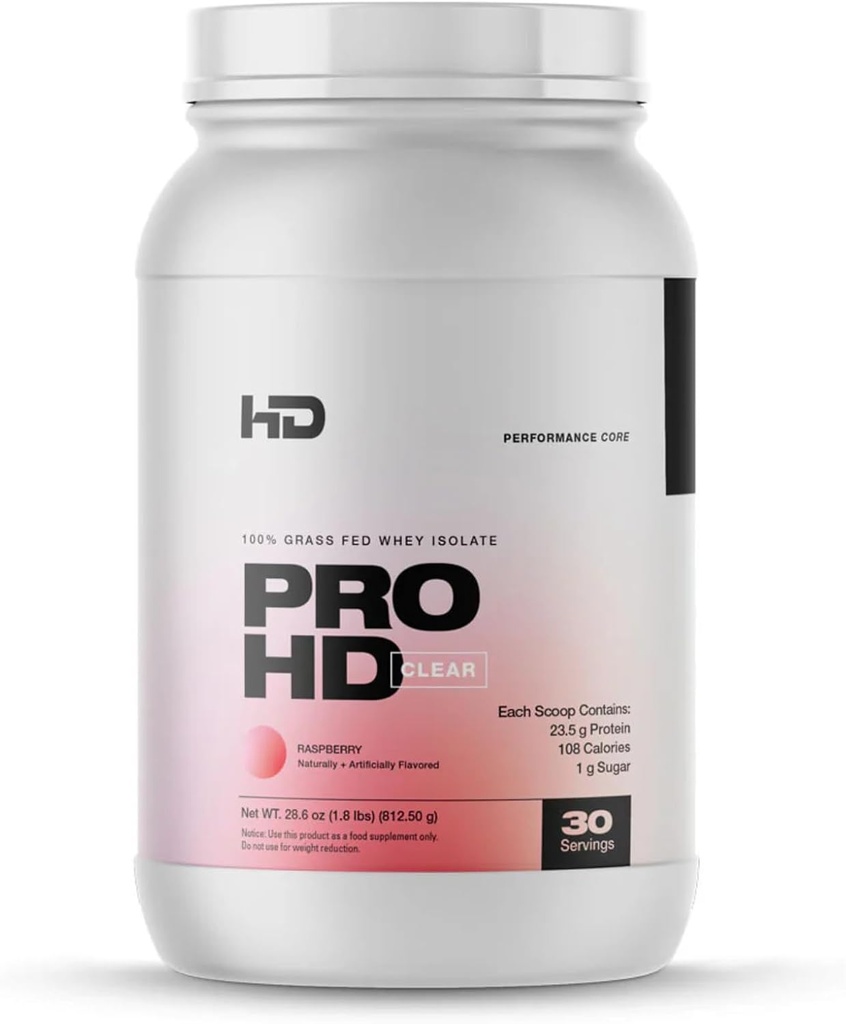 HD MUSCLE ProHD Clear Whey Protein Tozu | 100% Grass Fed Whey Isolate | 23.5g Protein | Low Sugar, Gluten Free, Easy to Digest | 30 Servisler (Raspberry)