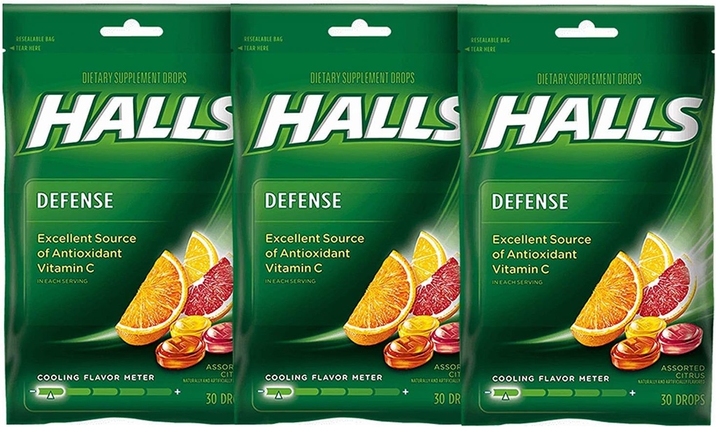 Halls Defense Vitamin C Drops Assorted Citrus - 30 ct, 3