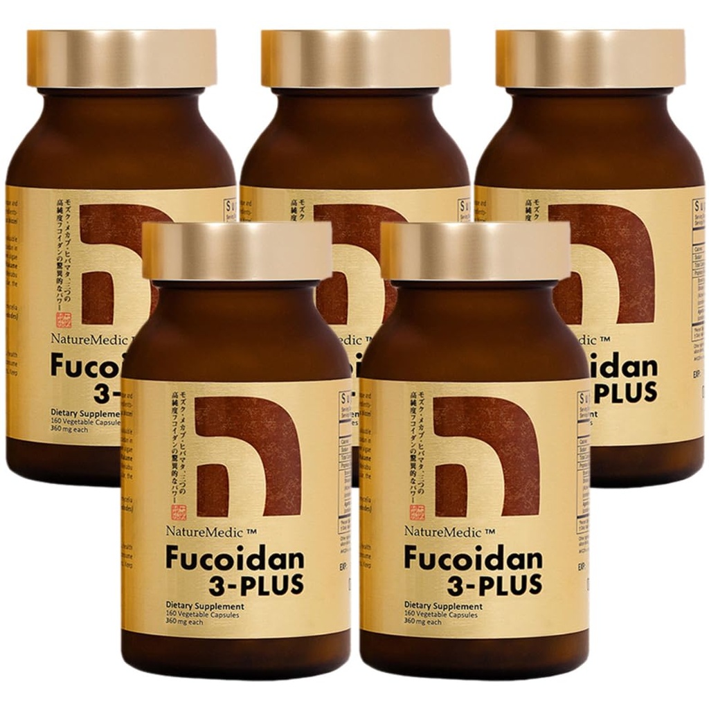 Fucoidan 3Plus Brown Seaweed Immunity Supplement with Three types of Higheight Fucoidan Organic Mekabu Fucus Mozuku Agaricus Japonya'da (Vegetable Capsule, 5 Şişe)