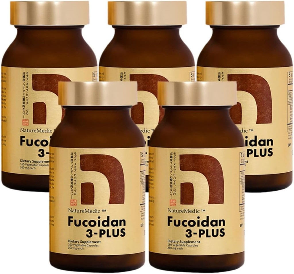 Fucoidan 3Plus Brown Seaweed Immunity Supplement with Three types of Higheight Fucoidan Organic Mekabu Fucus Mozuku Agaricus Japonya'da (Vegetable Capsule, 5 Şişe)