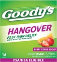 Goody's Hangover Relief Toz, Dual Action Fast Headache Pain Relief with aspirin and Caffeine, Berry Citrus Flavor, 16 Count
