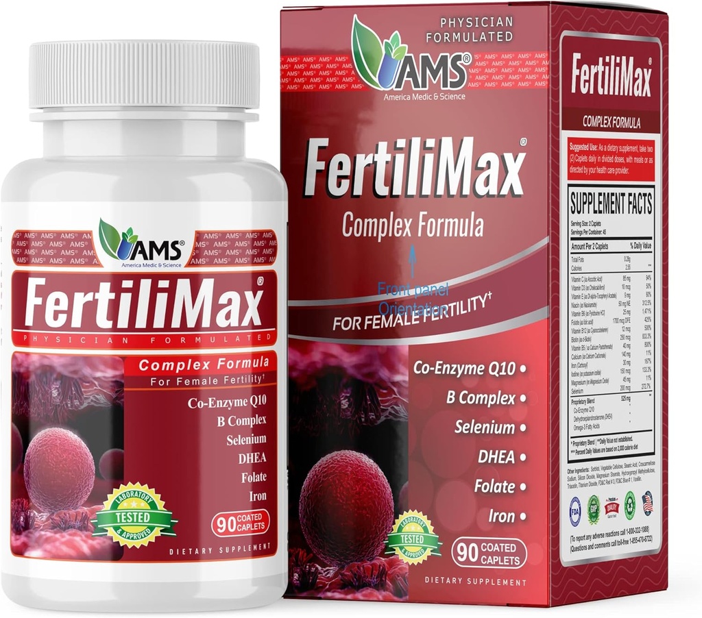 Amerika Medic & Science FertiliMax, Kadınlar için Fertness Supplements, Destekler Reproductive Health & Fertness Tedavisi, Folate, CoQ10, DHEA, Iron, Selenium, 90 Capsules