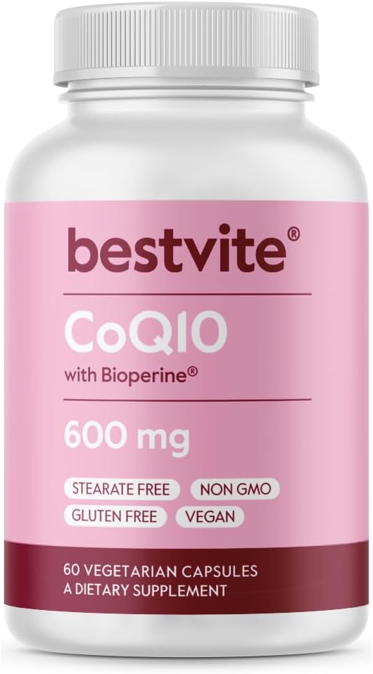 Coenzyme CoQ10 600 mg per Capsule with Bioperine (60 Vegetarian Capsules) Doğal olarak Fermented - No Titanyum Dioksi - No Fillers - No Stearates - Vegan - Gluten Free - Non GMO