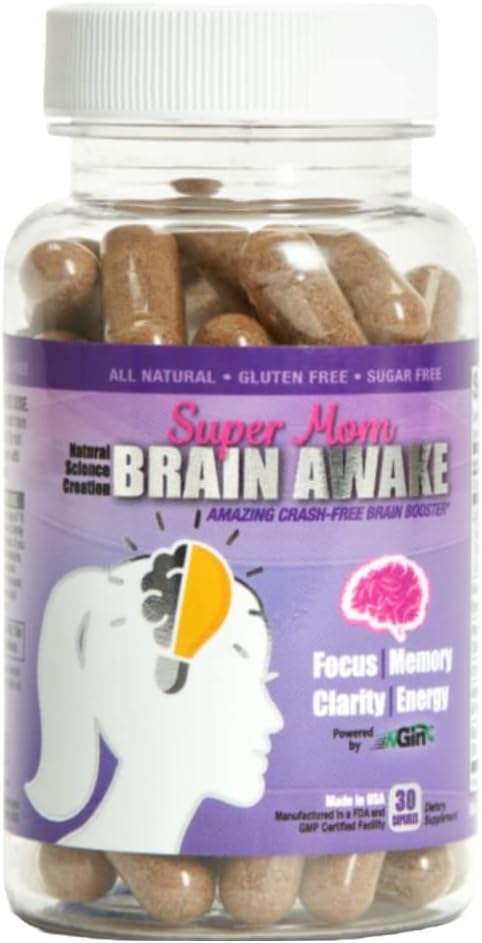 Super Mom Brain Awake Natural Energy Pills for Women - Brain ATM Supplement for Focus, Memory, Clarity, Energy (Nootropics Brain Support Supplement & Focus Supplement - 30 Day Supply)