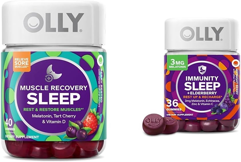 OLLY Muscle Recovery Sleep Gummies, 40 Kont Immunity Sleep Melatonin Gummy, 36 Count Sche