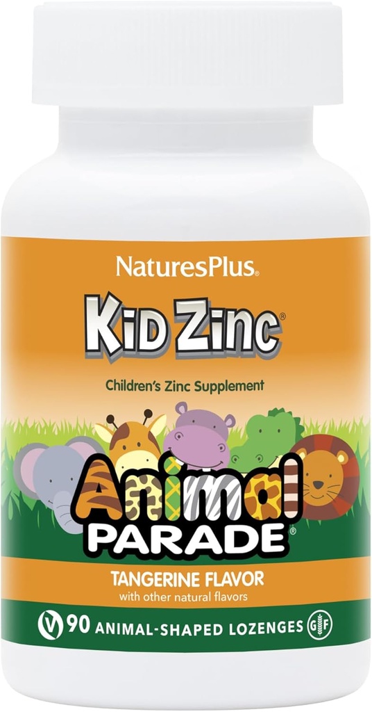 Natures Plus Animal Parade KidZinc, Tangerine Flavor - 90 Animal-Shaped Lozenges, Pack of 2 - Organik olarak Chelated çinko - Vegan, Gluten Free - 180 Toplam Hizmetler