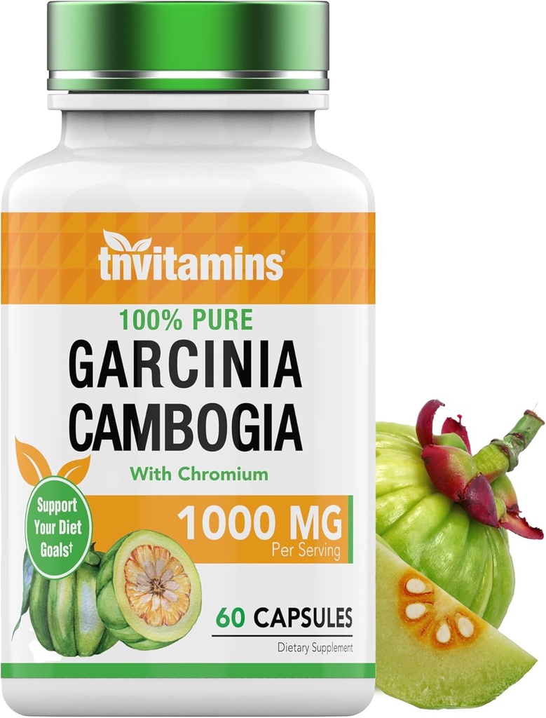 Tnvitamins Garcinia Cambogia Extract Capsules (1000 MG x 60 Pills) Chromium | Kadın ve Erkekler için Kilo Kaybı * | Kilo kaybı için baskıcı