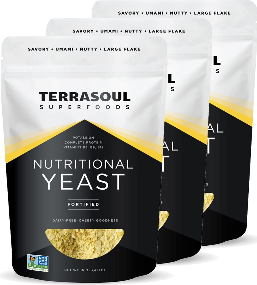 Terrasoul Superfoods Premium Nutritional Yeast Flakes, 3 Lbs (Pack of 3), Fortified, Savory Superfood for Vegan Cheese, καρυκεύματα, και φυτικής προέλευσης Protein Boost