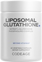 Codeage Liposomal Glutathionone Supplement - Pure Μειωμένη Setria L-Glutathione, Liposomal Delivery, Phospholipid Complex - Ενθυλακωμένα χάπια σκόνης Glutathion - Vegan, Non-GMO - 60 κάψουλες