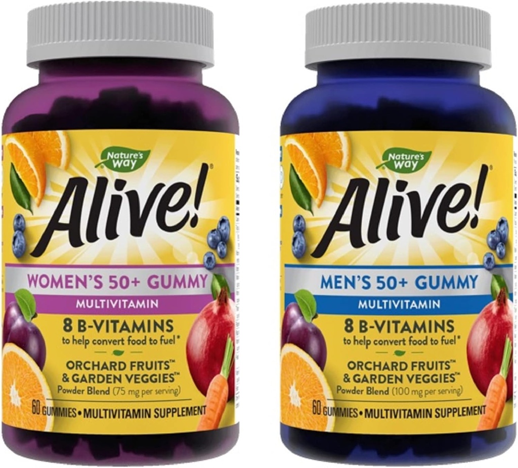 Doğanın Yolu Alive! Kadınlar ve Erkekler 50+ Gummy Multivitamins, B-Vitamins, Delicious Flavors, 60 Gummies Per Şişe