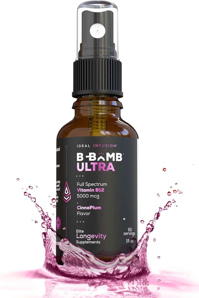 İdeal Infüzyon B-Bomb Triple B12 Vitamini Kombinasyon: Metilcobalamin, Adenosylcobalamin, Hydroxocobalamin - Nerve Health and Energy Branson- 5000 mcg, Keto, Sugar Free (Organic CinnaPlum)