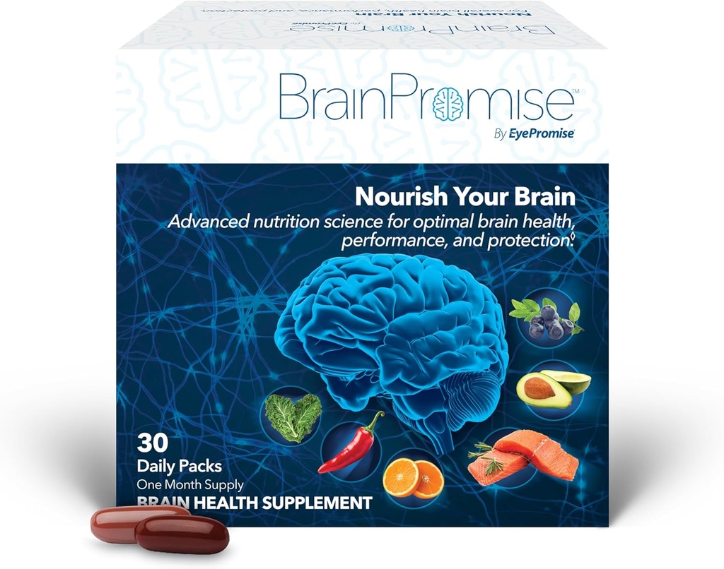 EyePromise BrainPromise Brain Supplement - 30 Softgel Packets, 30-Day Supply - Kapsamlı Bilim-Backed Formula with Lutein and Zeaxanthin to Support Memory, Focus & Brain Health