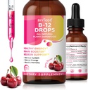 B12 5000 mcg Liquid Drops All Natural Plant Superfood Sağlıklı Enerji Beyin ATM Nervous System Natural Energy Mood Memory 60 ml Net Wt Cherry Flavor