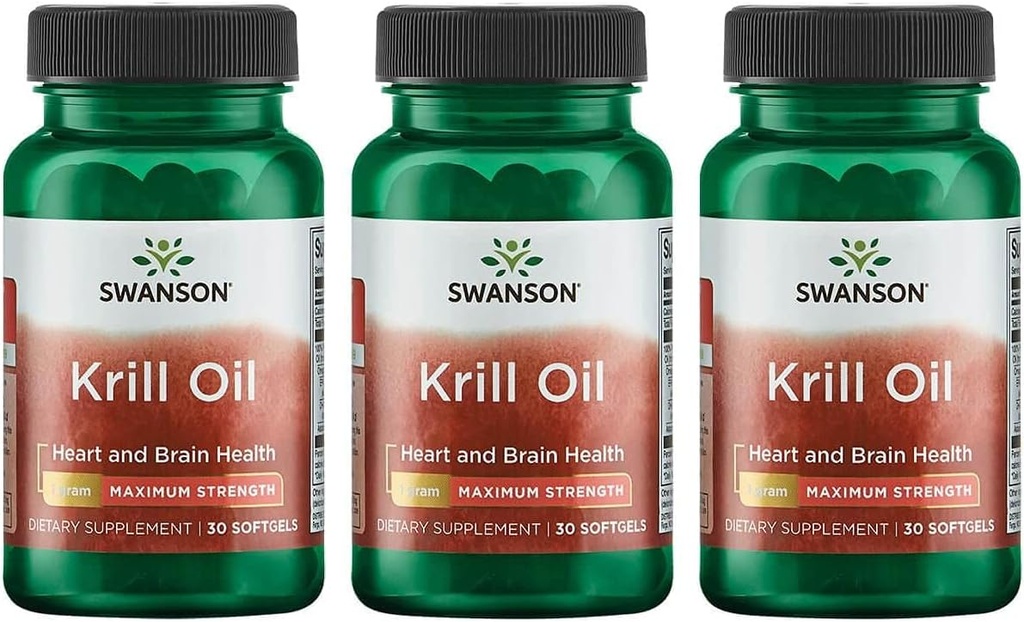 Swanson EFAs- Krill Oil - maksimum Kuvvet - 1 g, 30 Softgels (3 Pack)