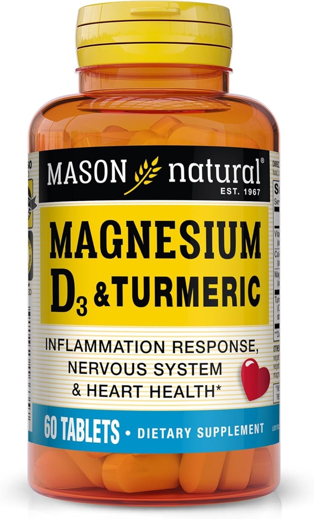 MASON NATURAL Magnesium & Vitamin D3 with Turmeric, 60 Day Supply Dietary Supplement with 500 mg Magnesium, 3000 IU Vitamin D3, and 150 mg Turmeric