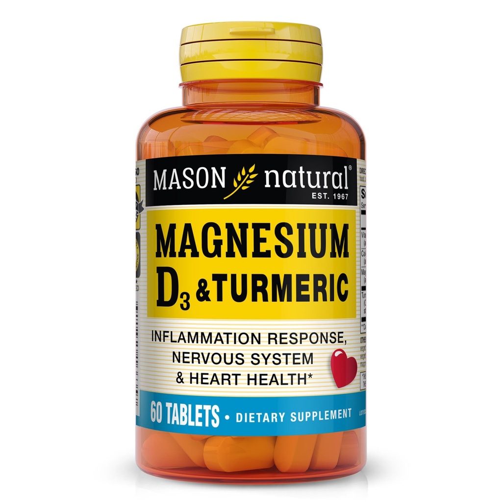 Turmeric ile MASON NATURAL Magnezyum & Vitamin D3, 500 mg Magnezyum, 3000 IU Vitamin D3 ve 150 mg Turmeric, 60 Day Supply Dietary Supplement with 500 mg Magnezyum, 3000 IU Vitamin D3, and 150 mg Turmeric