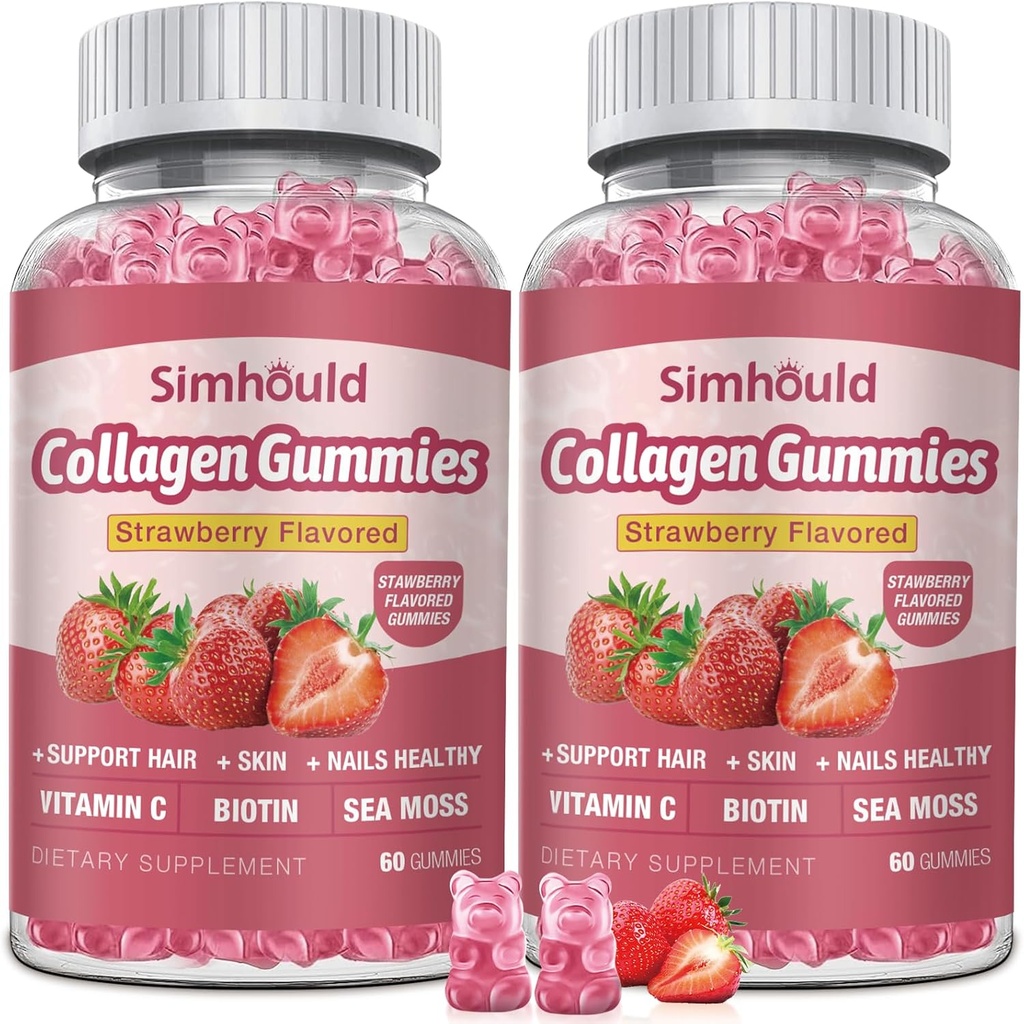 2 πακέτα Vegan 2500Mg Κόλλαγκεν Gummies για γυναίκες κατά της γήρανσης, δέρμα, νύχια μαλλιών, τύπους κολλαγόνου 1 και 3, Biotin, θαλάσσια Μος για άνδρες - Χωρίς ζάχαρη, μη GMO, 120 Counts Collagen Συμπληρώματα Gummies