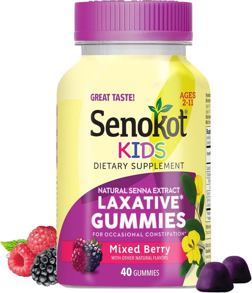 Senokot Kids Karma Berry Yaş 2+ için Laxative Gummies, Senna Ekstraksiyon Occasional Constipation, 40 ct