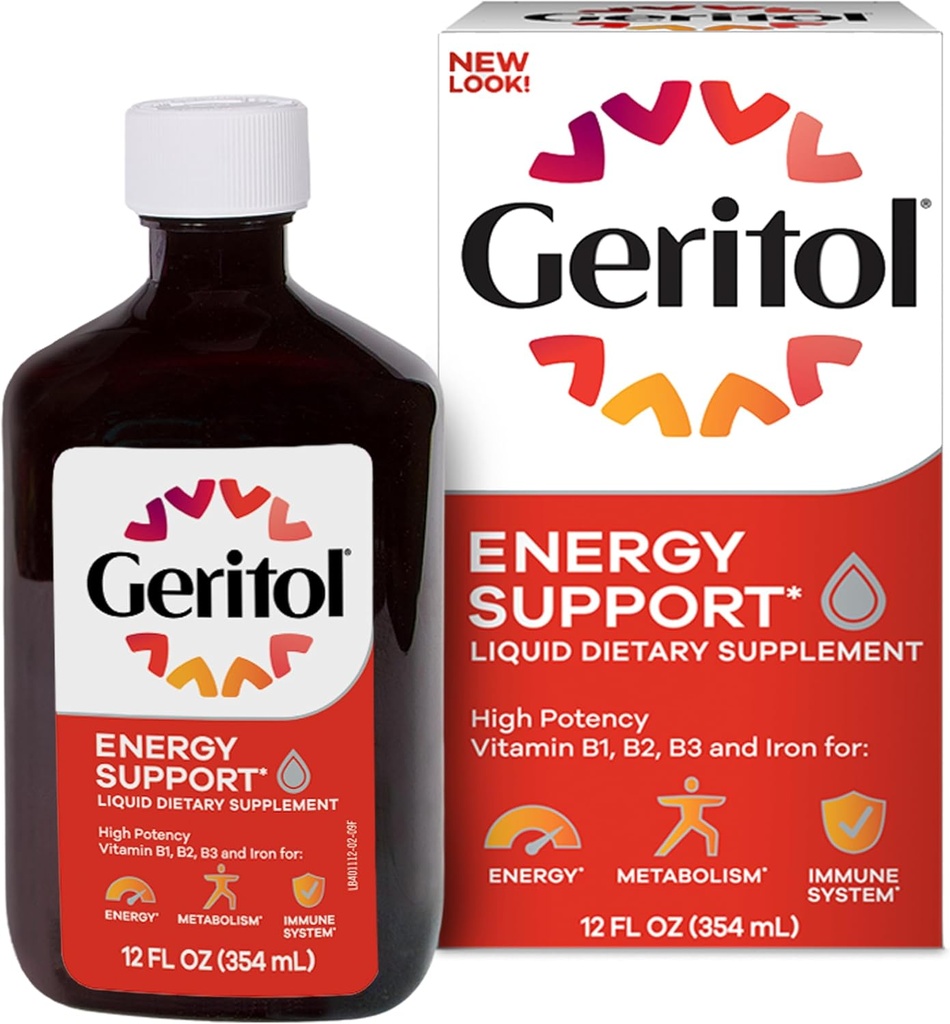 Geritol, Liquid Vitamin και το συμπλήρωμα σιδήρου, την ενεργειακή υποστήριξη, περιέχει υψηλής ισχύος B-βιταμίνες και σίδηρο, ευχάριστη γεύση, εύκολο να καταπιούν, χωρίς τεχνητά γλυκαντικά, μη GMO, 12 Oz