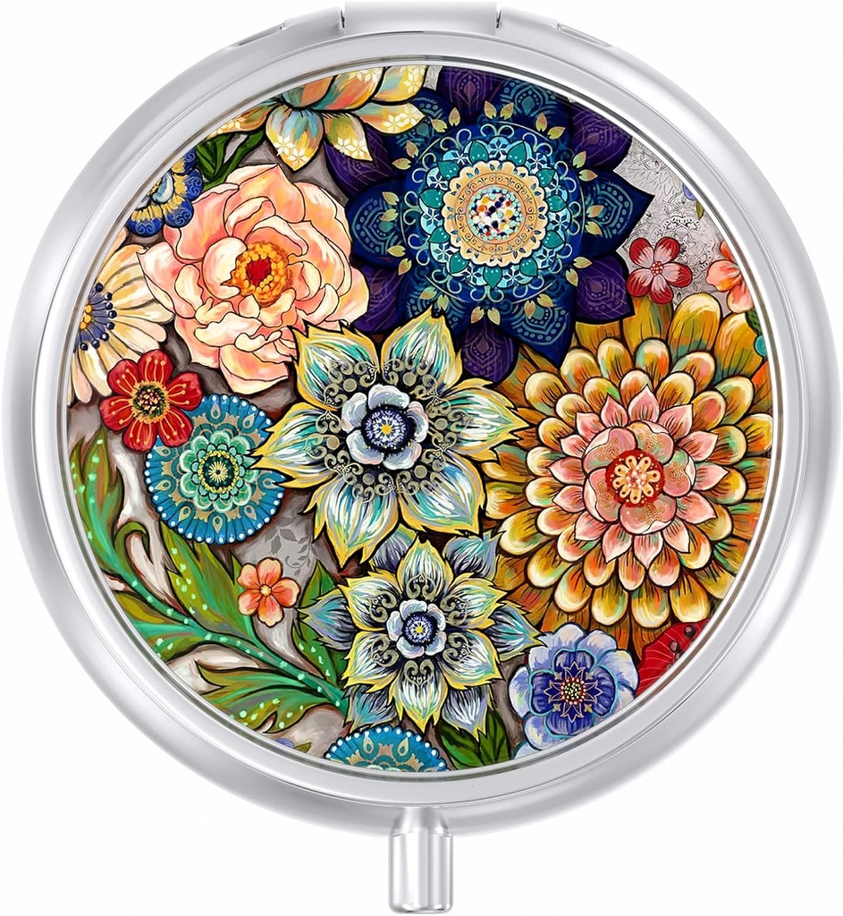 Pill Case, Purse için Sevimli Seyahat Pill Box, Moisture Kanıt Küçük Tıp Sahibi, Portatif Pocket Medicine Vitaminleri Tutmak için Kombinasyon, Cod Liver Oil, Supplements, Mandala Çiçek