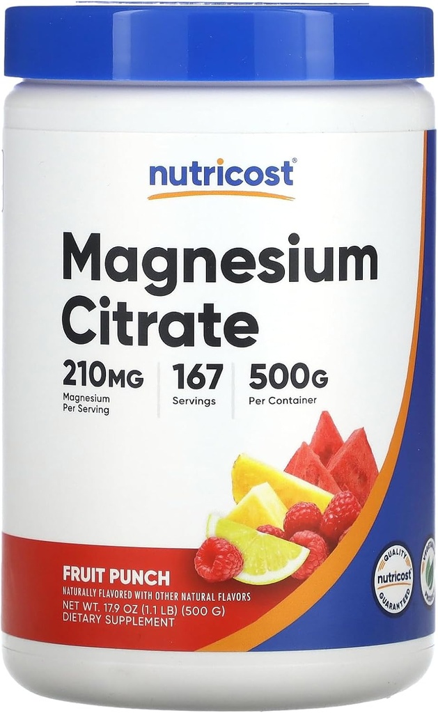 Nutricost Μαγνήσιο Κιτρικό Σκόνη (Fruit Punch, 500 Gram)