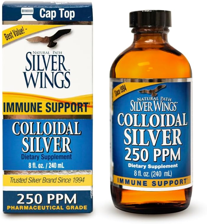 Doğal Pat Silver Wings Colloidal Silver Liquid - Geliştirilmiş Immune Support Supplement - 250ppm (1250mcg) - 8oz