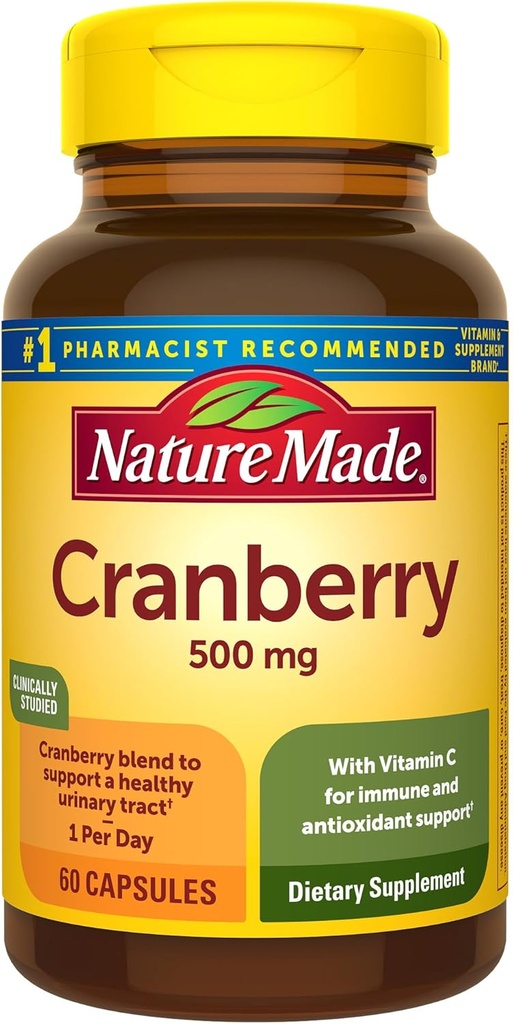 Nature Made Cranberry Supplement 500mg με βιταμίνη C για την υποστήριξη του ανοσοποιητικού και του αντιοξειδωτικού, Cranberry Blend για την υγεία των ουροφόρων οδών, μία ανά ημέρα, 60 κάψουλες