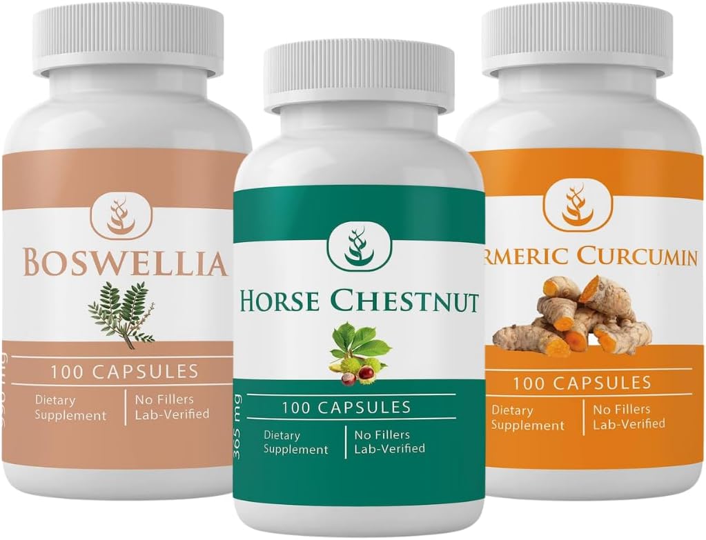 PURE ORIGINAL INGREDIENTS Horse Chestnut, Boswellia ve Turmeric Capsule Sche, 100 Capsules Her, Always Pure, No Addittives or Fillers