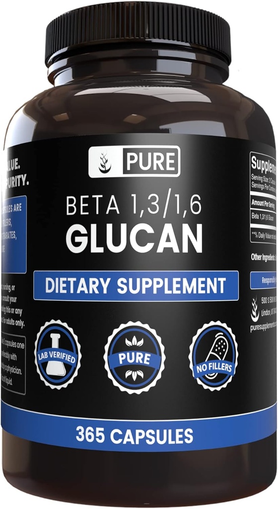 PURE ORIGINAL INGREDIENTS Beta Glucan 1,3/1,6, (365 Capsules) Magnezyum Or Rice Fillers, Always Pure, Lab TY