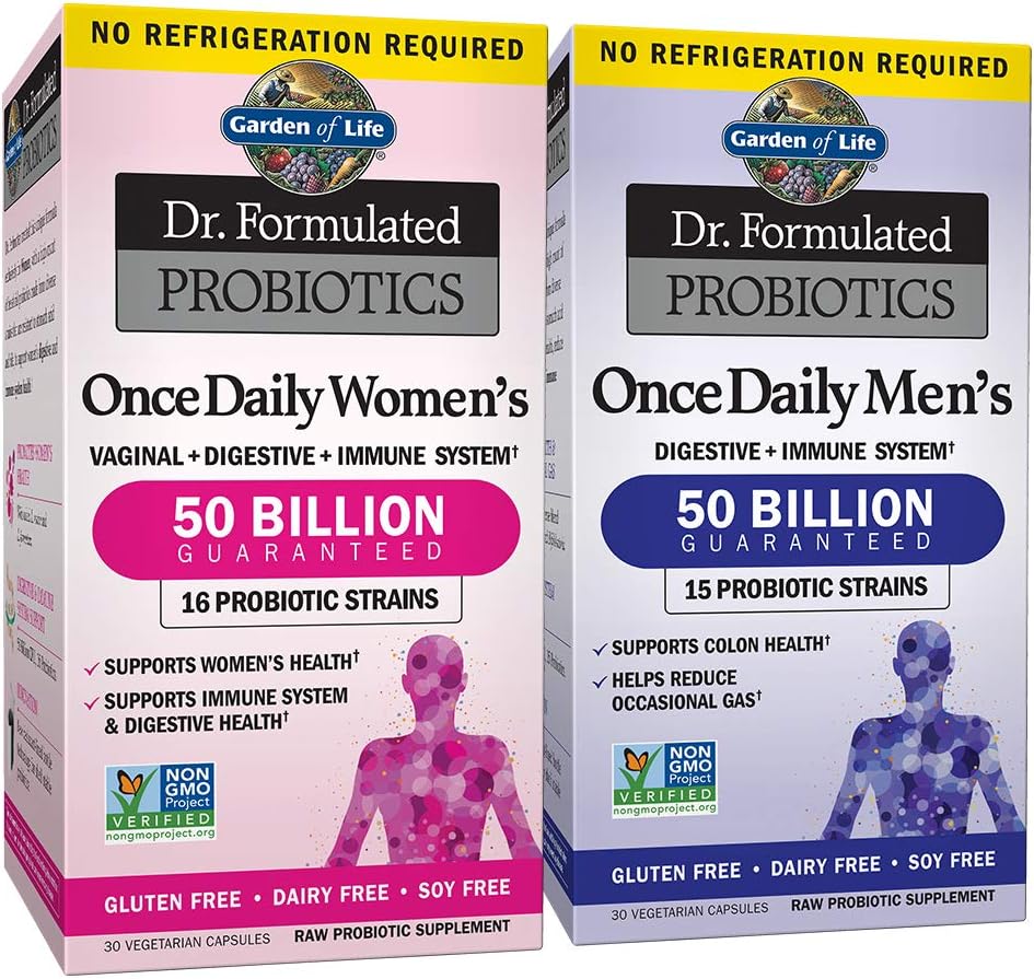 Κήπος Ζωής Προβιοτικό Bundle: Dr. Formulated Once Daily Women’s & Men's Probiotics, 50 Billion CFU Ράφι σταθερό, μη GMO Προβιοτικό για άνδρες & γυναίκες με προβιοτικές ίνες, 30 κάψουλες κάθε μία