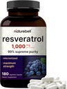 NatureBell Resveratrol Supplement 1000mg Per Servisi, 180 Veggie Capsules,% 99 Pure Trans-Resveratrol, Non-GMO