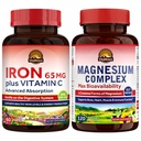 Vitalitown Magnezyum Kompleksi 500 mg & 65 mg Kadınlar için Demir Supplement, Sleep, Muscle, Blood Building & Energy Improvement için