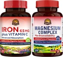 Vitalitown Magnezyum Kompleksi 500 mg & 65 mg Kadınlar için Demir Supplement, Sleep, Muscle, Blood Building & Energy Improvement için