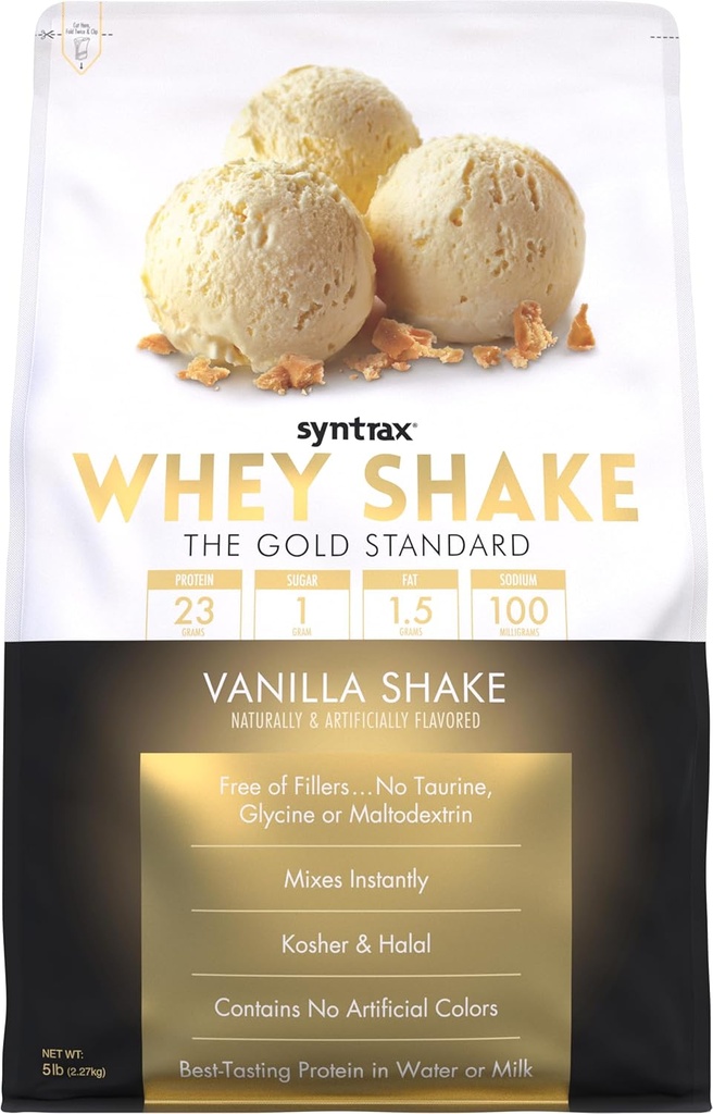 Syntrax Nutrition Whey Shake, Κρύο Φιλτραρισμένο & Μη μετουσιωμένο Whey Protein Powder Blend, Vanilla Shake, 5 lbs - με Real Vanilla Bean Specks