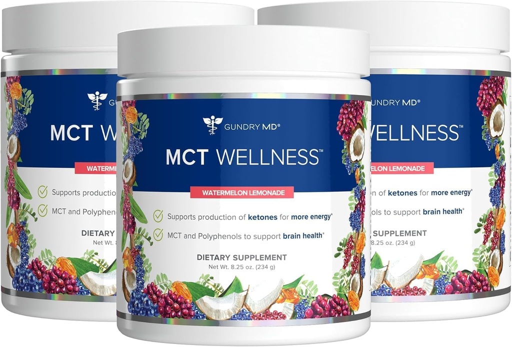 Gundry MD MCT Wellness Toz Enerjiyi Desteklemek için, Keton Production ve Beyin Sağlığı, Keto Friendly, Sugar Free (90 Day Supply, Watermelon Lemonade)