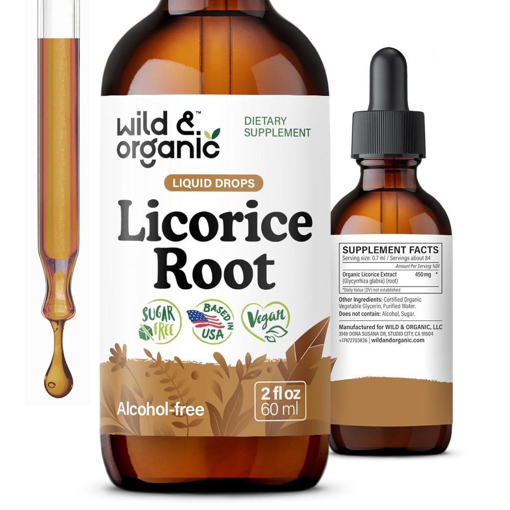 Wild & Organic Licorice Tincture - Digestive Support - Pure Licorice Root Extract Drops - Glycyrrhiza Glabra - Vegan, Sugar & Alkol Ücretsiz Supplement - 2 fl ozzz