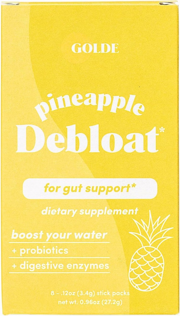 GOLDE Pineapple Debloat - Doğal Bloat Relief ve Soning Digestive Balance - Vegan, Keto, Low-Sugar - 8 Servisler