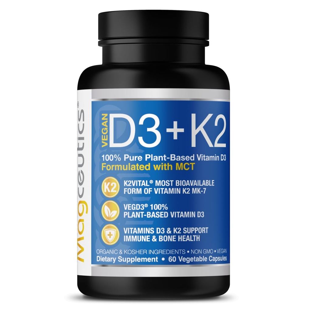 Βιταμίνη D3 K2 με MCT, 5000 IU Vegan D3 & 100 mcg MK7 K2, Υποστήριξη για Ισχυρά Οστά και Ανοσοποιητική Υγεία - 60 κάψουλες (Παροχή 60 ημερών)